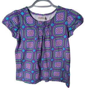 Hanna Andersson Size 6/7 (120cm)  Purple/Green Short Sleeve Geometric‎ Shirt